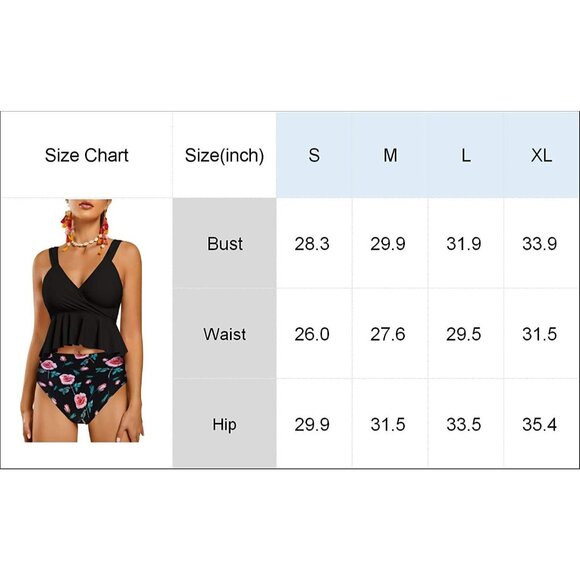 FERBIA Women XL Green Palm Print Ruffle High Waisted 2pcTankini BIKINI Swimsuit - Picture 5 of 5